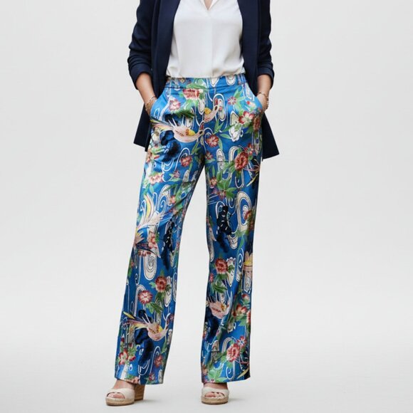 Zara Floral/Bird Print Wide Leg Palazzo Pants Size XS Multicolor Artsy - Picture 1 of 5